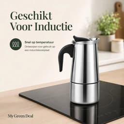 My Green Deal RVS Percolator Set 600 ml – Inductie – 2 Espressokopjes 80 ml – Espresso Schenkkan 100 ml – 4-delige Koffieset — thumbnail 3