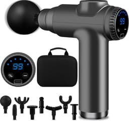 SnelShoppen - BuoAZR Mini-spiermassagepistool, extra stil massagepistool met 99 snelheden, 8 massagekoppen en LCD-display voor ontspanning thuis of on — thumbnail 1