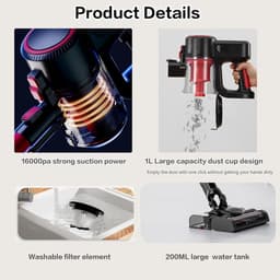 Draadloze Stofzuiger - Accu Stofzuiger Dweilfunctie - Vloeren Reinigen - 5-in-1 Functionaliteit - 200 ml watertank - Grijs — thumbnail 4