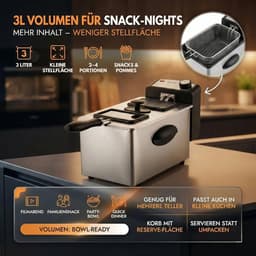 Friteuse met Olie - Huishoudelijke Friteuse - Thuis Frituren - Direct Verwarmings Element - 3 Liter - Zilver — thumbnail 5