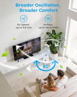 Bladloze Torenventilator - Staande Ventilator Stille Fan - Ruimte Koelen - 8 Windstanden 80° Oscillatie - 32dB Geluidsarm - Wit — thumbnail 4