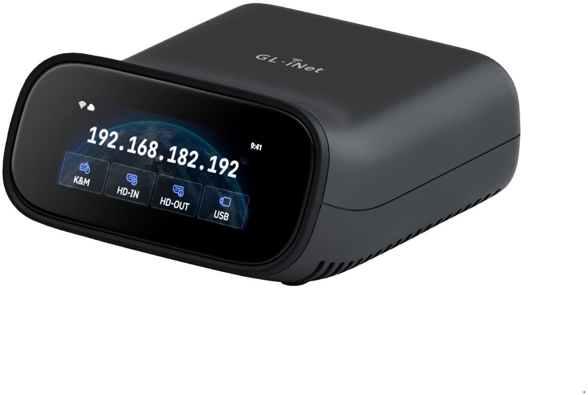 KVM Switch Dual-Band Wi-Fi 6 - 4K 30FPS Video Passthrough - 2,22 Inch Touchscreen - USB-C Ethernet HDMI - Voor Remote IT Beheer — afbeelding 1