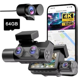 Dashcam Auto 3 Kanaals - Autocamera Video Recorder - Veiligheid Onderweg - 4K UHD Voorkant Achter - 64GB Kaart - Zwart — thumbnail 1