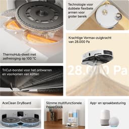 Dreame L50 Ultra AE Robotstofzuiger Parelwit - Dweilfunctie - Automatisch legen en bijvullen - Zelfreiniging op 100 °C - Huisdierenhaar - Matter Protocol - Spraak- en appbesturing - 28.000 Pa zuigkracht - Randen, hoeken, lage ruimtes, plinten — thumbnail 5