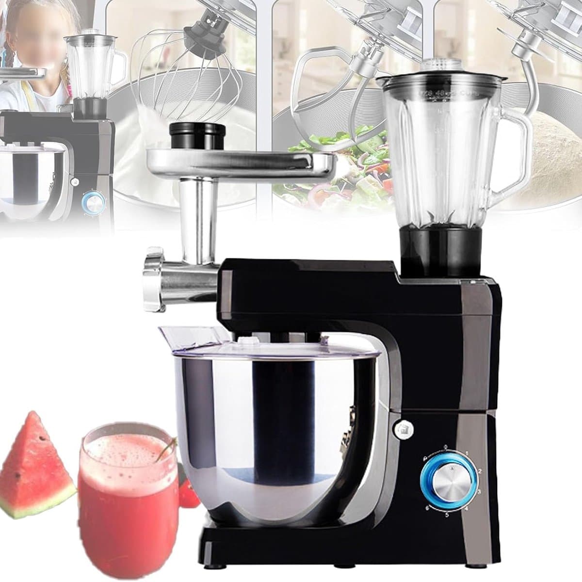 Keukenmixer - Keukenmachine - Bakken en koken - Krachtige 1500W motor - 8L kom - Zwart — afbeelding 1