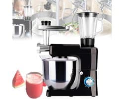 Keukenmixer - Keukenmachine - Bakken en koken - Krachtige 1500W motor - 8L kom - Zwart