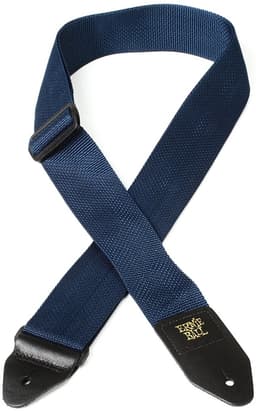 Ernie Ball Polypro - Gitaarband - Navy Blauw - Polypropylene - Zwart Lederen Uiteinden - Goud EB Logo - Verstelbaar 104-183cm — thumbnail 2