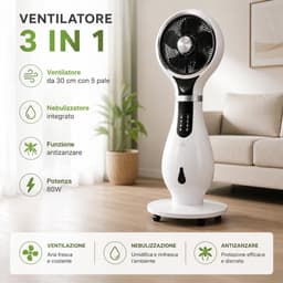 Ventilator met wielen - Luchtkoeler Vernevelaar - Verkoeling en Luchtverbetering - 3-in-1 functie - 40 cm diameter 110 cm hoog — thumbnail 4