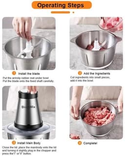 Elektrische Vleesmolen - 500W - Foodprocessor - Hakmolen - 2L RVS Keukenmachine - 2 Snelheden - voor Vlees - Noten en Groenten - Eenvoudig Schoon te Maken - Standaard — thumbnail 1