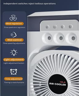 Sander Shop Draagbare water-ijsblokjesventilator, 3-in-1 mini-verdampingsventilator met led, timer, 3 windsnelheden, 3 sproeimodi voor thuis, kantoor en slaapkamer — thumbnail 4
