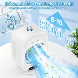 Draagbare mobiele airconditioner, 4-in-1 mini-luchtkoeler, stil, 3 snelheden, 300 ml, USB, vernevelingsventilator, mini-airconditioner voor kantoor, slaapkamer, auto, camping (wit) — thumbnail 5