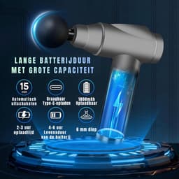 RWB® Massage Pistool - Massagepistool - Massage Gun - 32 Snelheden - 6 Massagekoppen- Grijs-15 cm x 5 cm x 20 cm — thumbnail 3