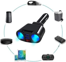 Thijox - Sigarettenaansteker verdeler met 2 meervoudige stopcontacten, 2 USB poorten, voltmeter, 12V/24V auto-oplader voor mobiel, tablet, GPS, dashca — thumbnail 4