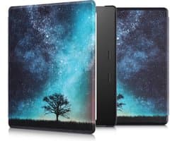 kwmobile e-reader hoesje geschikt voor Amazon Kindle Oasis 10. Generation hoes - E reader flip case met magnetische sluiting - Ereader cover - Sterrenstelsel en Boom design in blauw / grijs / zwart
