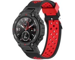 Siliconen Smartwatch bandje - Geschikt voor Amazfit T-Rex - Pro sport bandje - zwart/rood - Strap-it Horlogeband / Polsband / Armband