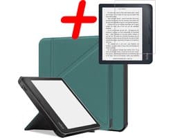 Hoes Geschikt voor Kobo Libra 2 Hoesje Bookcase Cover Hoes Trifold Met Screenprotector - Hoesje Geschikt voor Kobo Libra 2 Hoes Cover Case - Donkergroen
