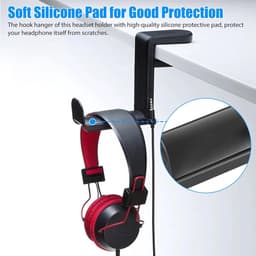 Koptelefoonhanger met 360 graden verstelbare roterende armklem en ingebouwde kabelclip, hoofdtelefoonstandaard voor onder het bureau voor alle gaming-hoofdtelefoons — thumbnail 5
