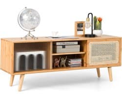 SureDeal® - TV Meubel - Bamboo - Salontafel - 120,5x31x45,5cm - Televisie - 55 inch - Opbergkast - Woonkamer - Slaapkamer - Bijzettafel - Kast - Tafel