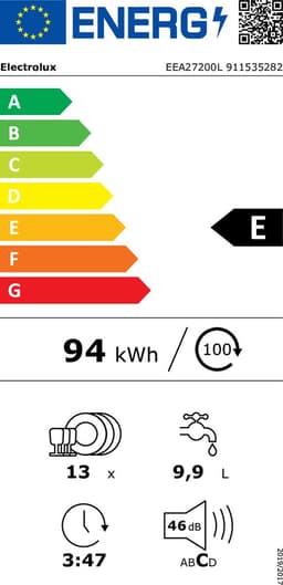 Electrolux EEA27200L Volledig ingebouwd | Stil & zuinig | AirDry | AutoSense | Quick Select | — thumbnail 3
