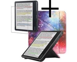 Hoes Geschikt voor Kobo Libra Colour Hoesje Bookcase Cover Book Case Hoes Sleepcover Trifold Met Screenprotector - Galaxy