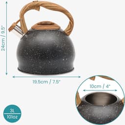 Black Texture Whistling Tea Kettle - 3L Tea Pot for Stovetop Induction Hob - Stainless Steel Hot Water Camping Kettle Teapot for Tea Coffee — thumbnail 2