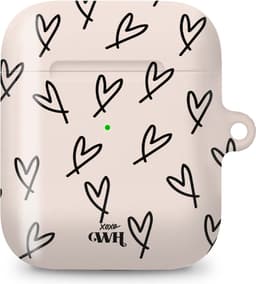 xoxo Wildhearts hoesje geschikt voor AirPods 1 / 2 - All Yours - Glossy - Ook als telefoonhoesje verkrijgbaar - schokbestendige case - koptelefoon hoesje - Glimmend - Beschermhoes met hartjesprint - hartjes - Beige - Zwart — thumbnail 1