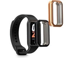 kwmobile 2x smartwatch hoes geschikt voor Xiaomi Smart Band 8 Active / Redmi Band 2 hoesje - Siliconen sporthorloge cover - Activity tracker case in zwart / roségoud