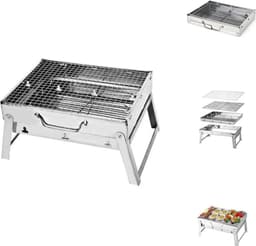 Toolbrothers Outdoor draagbare houtskool barbecue van roestvrij staal voor kamperen, montage zonder gereedschap 43 x 29 x 23 cm Zilver Smoker BBQ Pit Grill — thumbnail 1