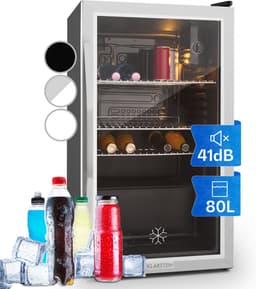 Klarstein Drankkoeler minikoelkast met glazen deur, minikoelkast voor op de kamer, kleine met verstelbare schappen, kleine koelkast van 80 liter, stille koelkast voor binnen en buiten - Drankkoelkast Drankenkoelkast - Touch - RVS — thumbnail 12