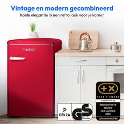 MEDION retro koel-vriescombinatie (95L koelkast, 13L 4-sterren vriesvak, 108 liter inhoud, LED interieurverlichting, traploze temperatuurregeling, retro design, MD 37790) rood — thumbnail 5