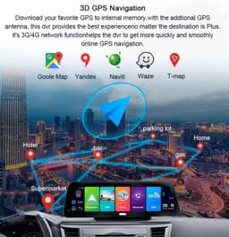 Dashcam voor Auto - 10” Android 8.1 Dashcam - IPS Touchscreen - ADAS Rijhulp - GPS Navigatie - WiFi - Dual Camera 1080P - Parkeermodus - G-Sensor - 4G 6m Camera aan de Achterkant - Zwart — thumbnail 3