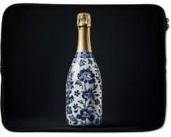 Laptophoes 17 inch - Champagne - Bloemen - Goud - Chique - Laptop sleeve - Binnenmaat 41x28 cm - Zwarte achterkant