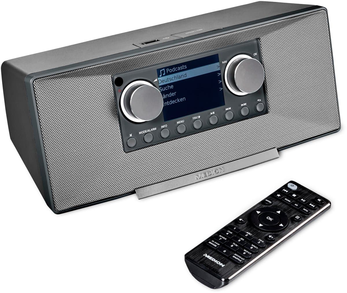MEDION P85333 internetradio met DAB+ (wifi, FM, Spotify Connect, Amazon Music, DLNA, USB, hoofdtelefoonaansluiting, AUX, stereo line-out cinch, slaaptimer) grijs — afbeelding 1