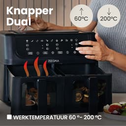 Zeegma Knapper Dual - Airfryer - 9L - 1700 W - 12 frituurprogramma's - Vetvrij Koken - Tefloncoating — thumbnail 7