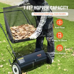 Grasmaaier - Handmatige Tuinveger - 66 cm Werkbreedte - 198L Opvangzak - Verstelbare Borstelhoogte - Stevige Stalen Constructie - Geschikt voor Gazon - Oprit en Tuin — thumbnail 2
