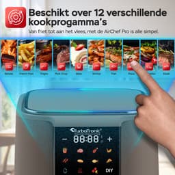 Turbotronic AF-250 Airfryer XL AirChef - 6L- Heteluchtfriteuse - Dual Heating - 50ºC tot 200ºC - 12 Kookprogramma's - Truffle Grey — thumbnail 4