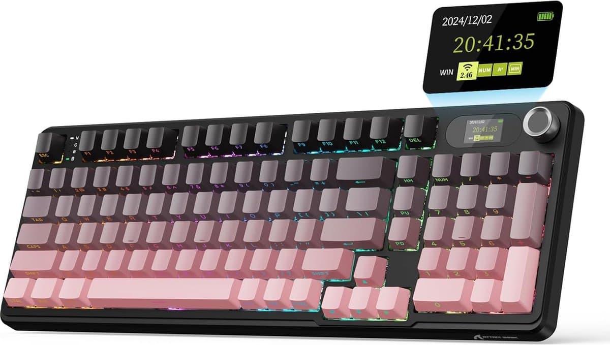 ATTACK SHARK X98PRO - Draadloze Mechanisch Gaming Toetsenbord - Side Printed PBT Keycaps - TFT Scherm - Multifunctionele Draaiknop - Wired/2.4G/Bluetooth Tri-Mode - Gasket Mod - 98keys - Blackberry — afbeelding 1