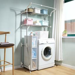 Telescopisch Wasmachine Rek met 2 Niveaus - Verstelbare Breedte - Ruimtebesparend Opbergrek voor Badkamer - Multifunctioneel Opslagmeubel - Eenvoudige Montage - Stijlvol en Praktisch -Maatnaam: Lengte: 62-101 cm/24,4''-39,76'', versterkte voeten — thumbnail 4