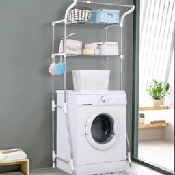 Telescopisch Wasmachine Rek met 2 Niveaus - Verstelbare Breedte - Ruimtebesparend Opbergrek voor Badkamer - Multifunctioneel Opslagmeubel - Eenvoudige Montage - Stijlvol en Praktisch -Maatnaam: Lengte: 62-101 cm/24,4''-39,76'', versterkte voeten — thumbnail 2
