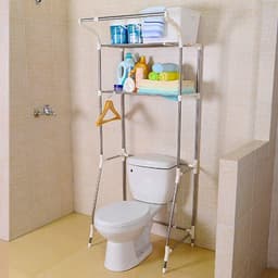 Opbergplank Toilet Boven de Wasmachine - Opbergrek Badkamer Ruimtebespaarder - 2 Planken Wasruimte Organizer met Ophangstang - Eenvoudige Montage - Verstelbare (62-101) x 173 x 48 cm Ivoor Wasmachine rek — thumbnail 3