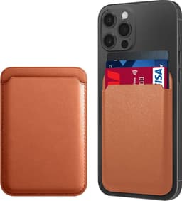 Magnetische pasjeshouder- Wallet - Kaarthouder pasjes - pasjeshouder - Kaarthouder geschikt voor iPhone 12/13/14/15/16 (Pro/Pro Max/Plus/Mini) - Pu Vegan Leer - Bruin — thumbnail 1