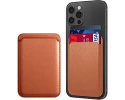 Magnetische pasjeshouder- Wallet - Kaarthouder pasjes - pasjeshouder - Kaarthouder geschikt voor iPhone 12/13/14/15/16 (Pro/Pro Max/Plus/Mini) - Pu Vegan Leer - Bruin