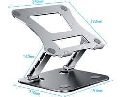 WK® All Fit Aluminium Laptop Standaard -Ipad Houder - Van hoge kwaliteit Aluminium’s Laptop Houder- Licht- Stevig en flexibel - 10-17 Inch Ipad & Laptop-26*22.3cm -Zilver