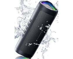 Bluetooth speaker zwart-IPX5 waterdicht-extra bas-2 full-range sprekers-2 onafhankelijke membranen-TWS-AUX-RGB-verlichting-Tot 20 uur muziek-zwart