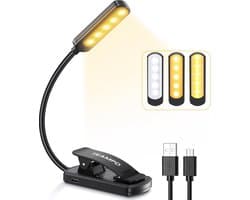 Anti-Blauw Oogbescherming Boek Licht - 10 LEDs, 3 Kleuren Verlichting, Instelbare Helderheid, USB Oplaadbaar Mini Clip Leeslampje