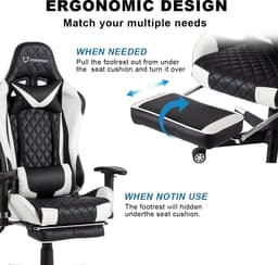 FOXSPORT verstelbare gaming chair - PC-bureaustoel met voetsteun - hoogte en helling verstelbaar - met hoofdsteun en lendensteun - gamingstoel voor kantoor - Wit — thumbnail 4