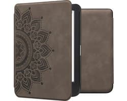 kwmobile e-reader hoesje geschikt voor Kobo Clara BW / Colour hoes - Ereader flip case met standaard - Kunstleren e reader cover - Opkomende Zon design in grijs