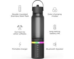Xcruiser Smart Water Bottle with Premium Bluetooth Speaker, Portable Charger, LED Light, Stainless Steel, Mix & Match Colors, 20oz - Oprah's Favorite Things 2024