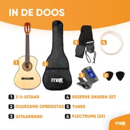 Kinder gitaar - MAX SoloArt akoestische gitaar 3/4 - Met gratis muzieklessen en accessoires - Hout — thumbnail 5