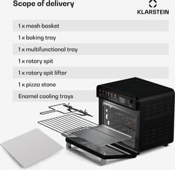 Klarstein Airfryer AirGlaze Digitale Heteluchtfriteuse – 34 L, 2200 W, 19 Programma’s, Rotisserie, Touchdisplay, 40–350 °C, Pizzasteen & Grillroosters, Dubbel Glasdeur, Zwart - voor Keuken - Timer - Heteluchtoven — thumbnail 5